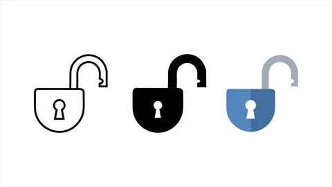 Unlock open padlock icon set Stock Illustration