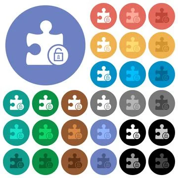Unlock plugin round flat multi colored icons Stock Illustration