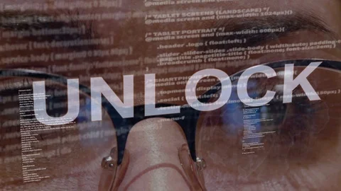 Unlock text on female software developer Stock Footage 107780144