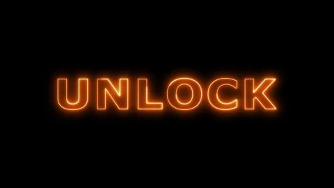Unlock text glowing with orange light on black background. Vidéo 332533384