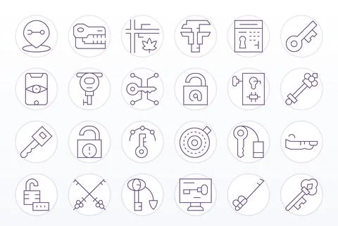 Unlock Vector Icon Library with 24 Thin Line 256x256 Pixel Aligned Designs Illustrazione stock