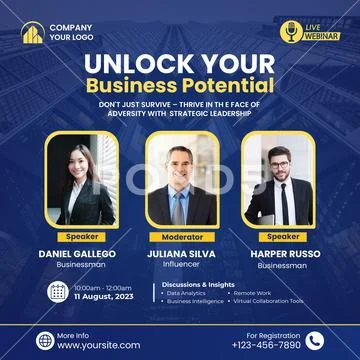 Unlock your business potential seminar featuring expert speakers PSD Template