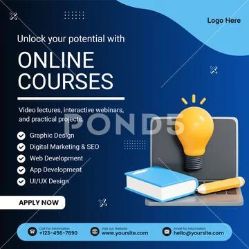 Unlock your potential with online courses and digital learning PSD Template