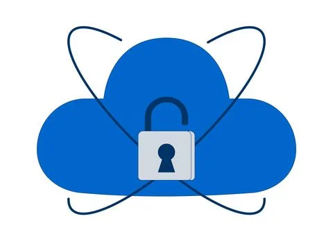 Unlocked cloud security 2D cartoon object Stock Illustration