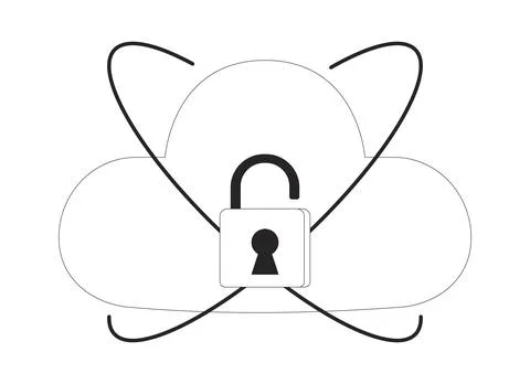 Unlocked cloud security 2D line object Stock Illustration