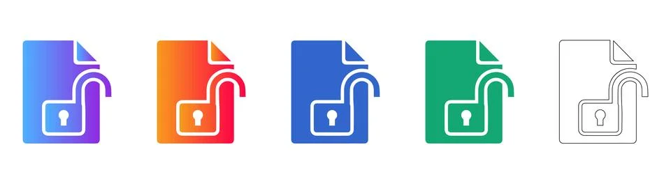 Unlocked Document File Security Icons Illustrazione stock