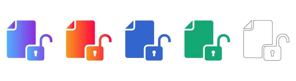 Unlocked Document Icon Set for Data Transparency Stock Illustration