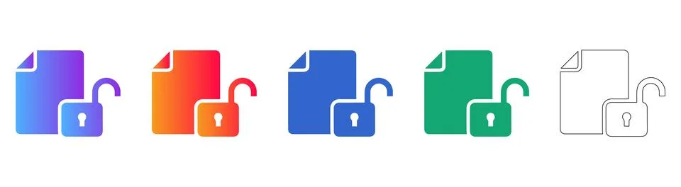 Unlocked Document Icon Set for File Security Stock Illustration