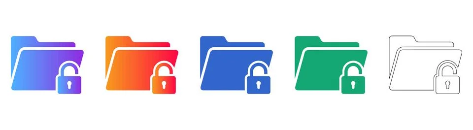 Unlocked Folder Icon Set for Data Access 스톡 일러스트