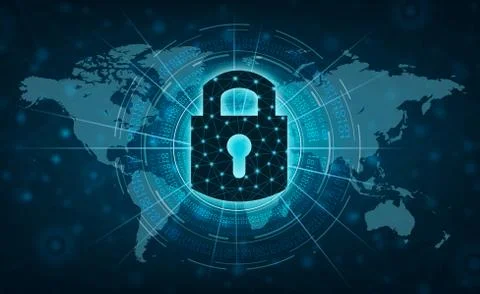 Unlocked lock Internet press to communicate in the Internet. Cyber security c Stock Illustration