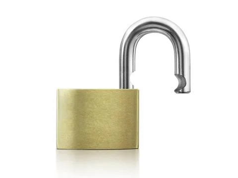 An unlocked lock on white background Stock Photos