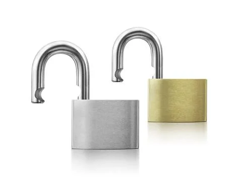 An unlocked lock on white background Stock Photos