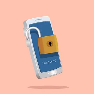 Unlocked padlock in fornt of smartphone vector illustration Stock Illustration