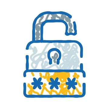 Unlocked padlock icon with asterisks for password protection Illustrazione stock