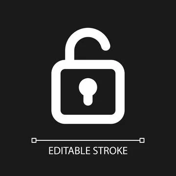 Unlocked padlock pixel perfect white linear ui icon for dark theme Stock Illustration