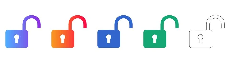 Unlocked Padlock Security Icon Set Stock Illustration