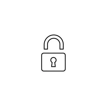 Unlocked padlock security icon vector line art graphic illustration concept Stock Illustration