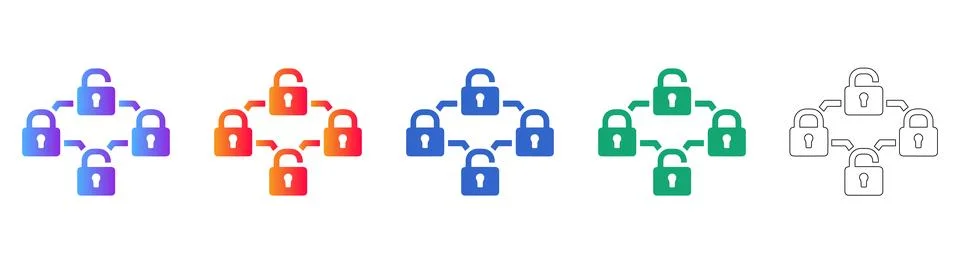 Unlocked Secure Network Node Icons Illustrazione stock