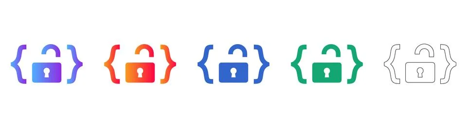 Unlocked Security Code and Programming Icon Set Stock Illustration
