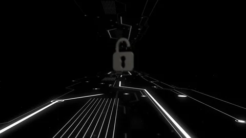 Unlocked security lock floting over computer circuit board. Stock Footage 114755159