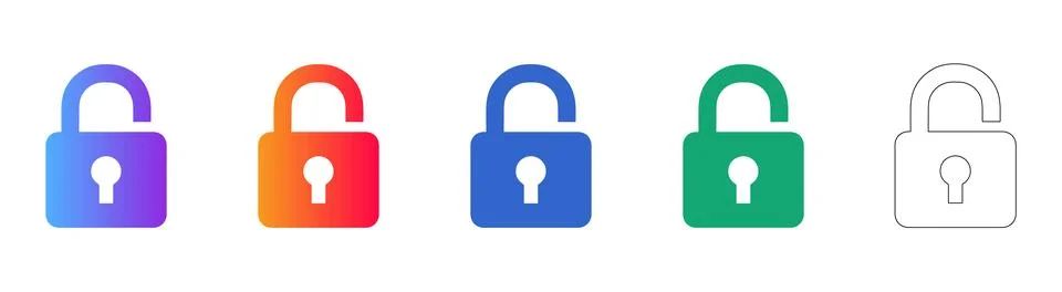 Unlocked Security Padlock Icon Set Stock Illustration
