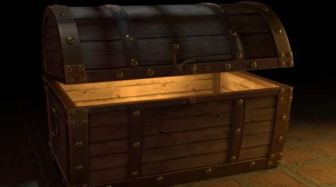 Unlocking and opening Treasure Chest, with a bright light inside Stock Footage