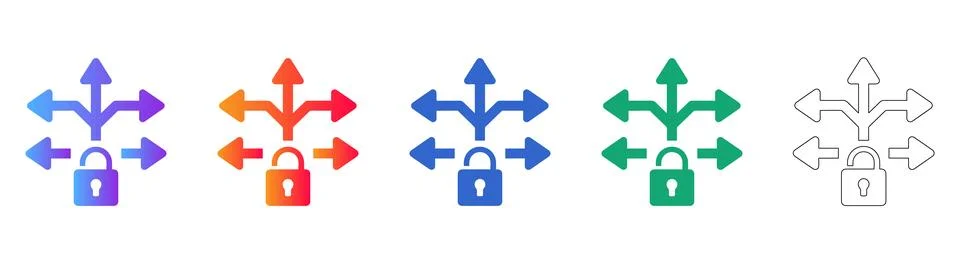 Unlocking Data Flow Icons Set Stock Illustration