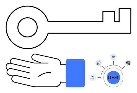 Unlocking DeFi Potential Key, Hand, and Decentralized Finance Elements Visu.. 스톡 일러스트