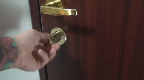 Unlocking Door Medium-Shot Stock Footage 35458149