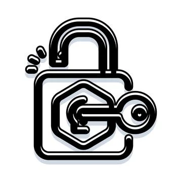 Unlocking padlock with key for access control Stock Illustration
