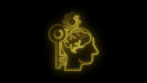 Unlocking potential neon animation with key brain and gear mechanism symbol Stock Footage 312320019