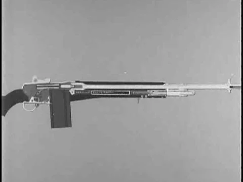 The unlocking step of the Cycle of Functioning of an M14 Rifle is explained Stock Footage 75182582