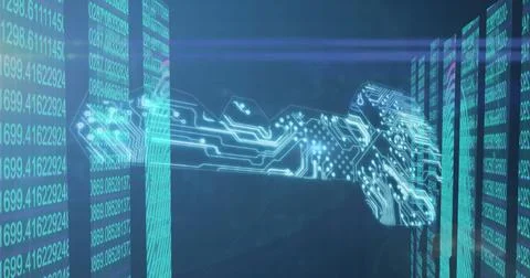 Unlocking virtual data, digital key representing technology and cybersecurity Stock Illustration