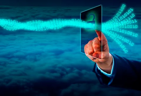 Unlocking A Virtual Data Stream Via Touch Screen Illustrazione stock