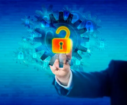 Unlocking A Virtual Lock In A Security Mechanism Stock Photos