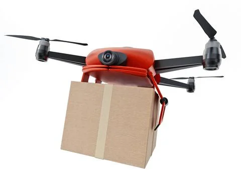 Photograph Unmanned drone carrying cargo box. 3D illustration Unmanned drone carrying. 227259832