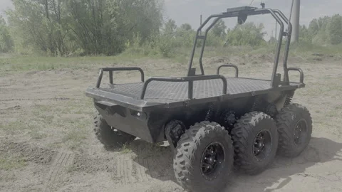 Unmanned ground robotic platform UGV used by the Ukrainian army Stock Footage 335104974