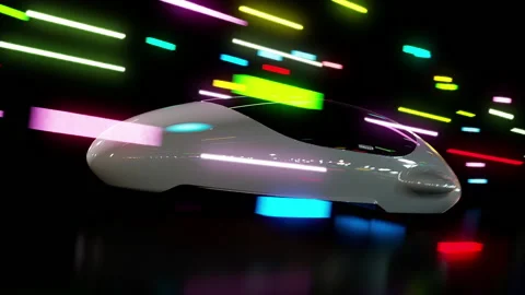 An unmanned hovercar of the future levitates at high speed in abstract space Stock Footage 221429698