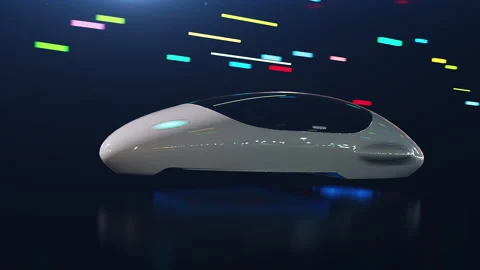 An unmanned hovercar of the future levitates at high speed in abstract space Stock Footage 221429767