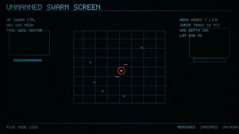Unmanned swarm control screen with grid and measurement Stock Footage 340293489