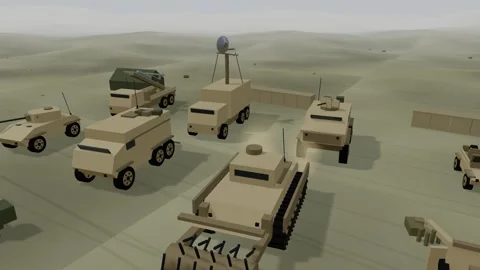 Unmanned systems park mixed support vehicles Stock Footage 341388519