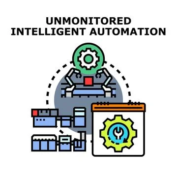 Unmonitored intelligent automation manufacturing process concept Stock Illustration