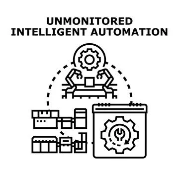 Unmonitored intelligent automation manufacturing process concept Stock Illustration
