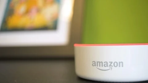 Unmuting Amazon Dot Close Up Stock Footage 111015097