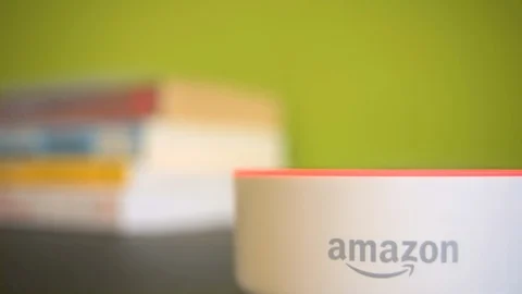 Unmuting Amazon Dot Close Stock Footage 111015225