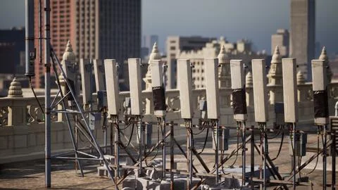 An unobstructed view of a row of electrical wires resting on top of a roof Stock Illustration