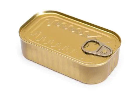 Unopened Rectangular Tin Can Isolated on White Stock Photos