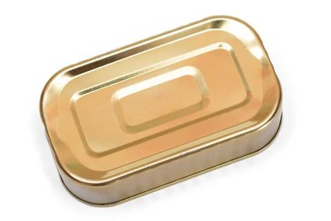 Unopened Rectangular Tin Can Isolated on White Stock Photos