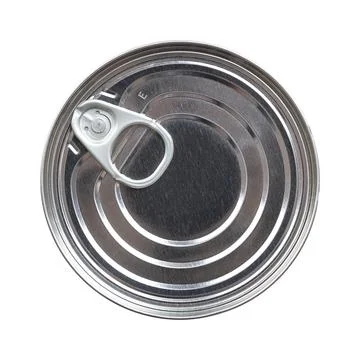 Unopened round can, with ring-pull lid, isolated from above Stock Photos