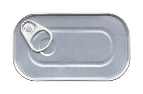 Unopened tin can, with ring-pull lid, rectangular easy-open can from above Stock Photos